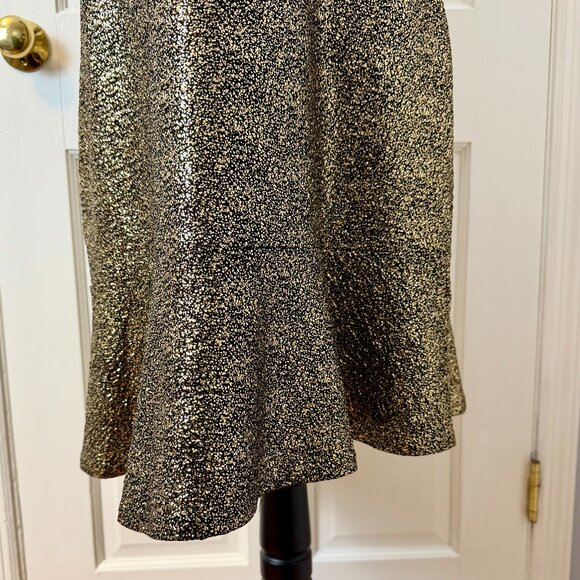 Michael Kors Metallic Black & Gold Flounce Hem Cap Sleeve Fit & Flare Dress, L - Picture 7 of 9